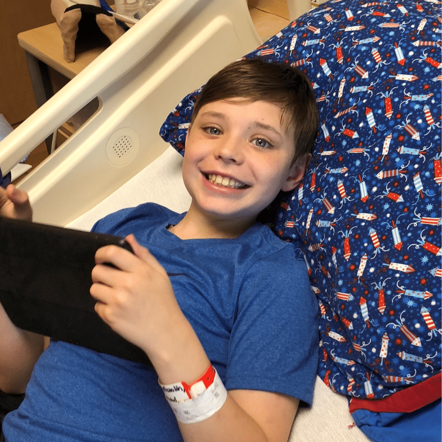 Keaton in hospital bed
