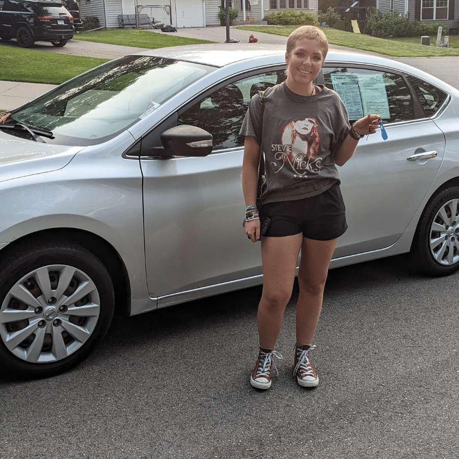 Megan with her new car