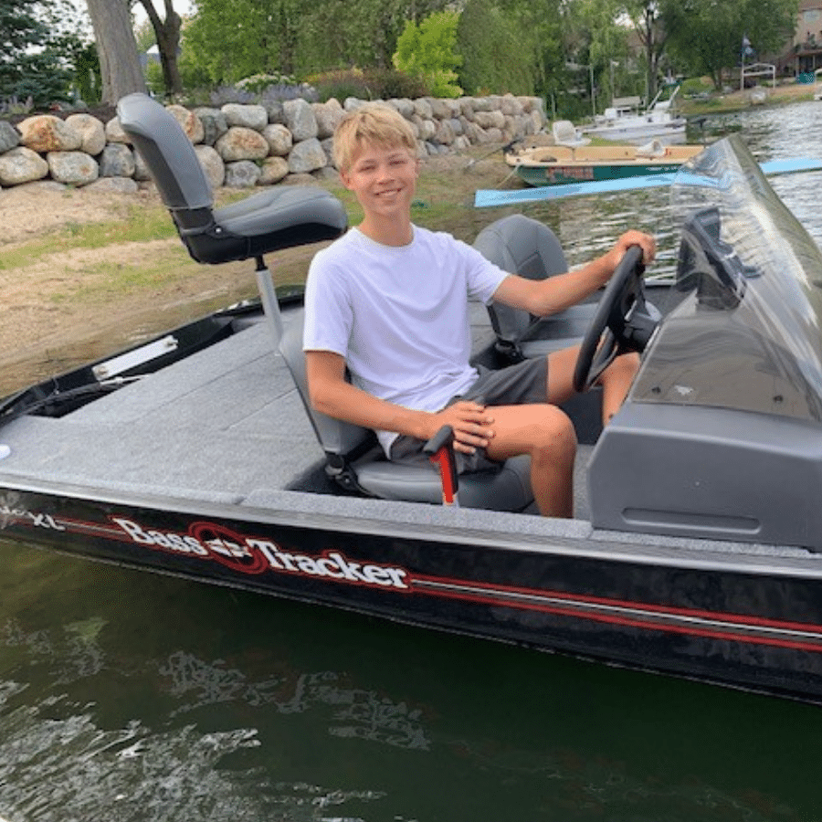 Henry in his new boat