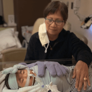 Hope in the hospital with her Grandma